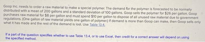 Goop Inc. needs to order a raw material to make a
