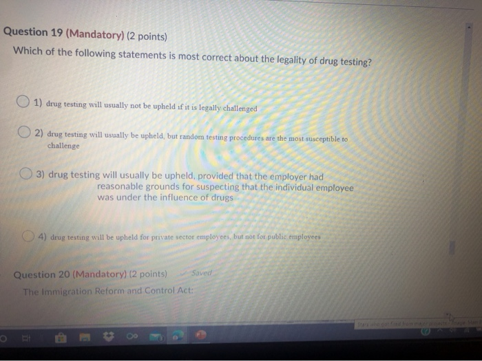 Question 17 (Mandatory) (2 points) Under the Fair