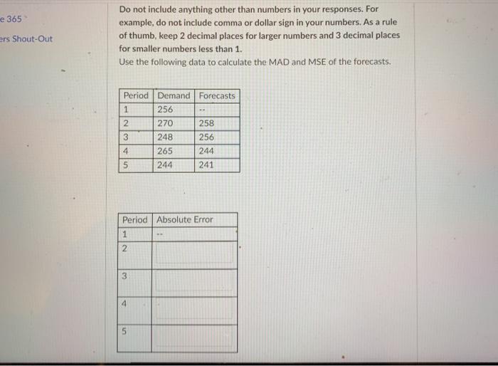 e 365 ers Shout-Out Do not include anything other