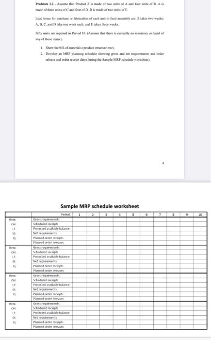 my of there itsme 1 Sample MRP schedule worksheet