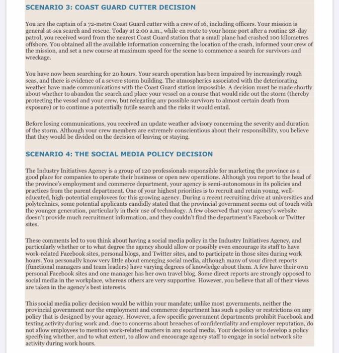 Answer questions 1 and 2 for both scenarios