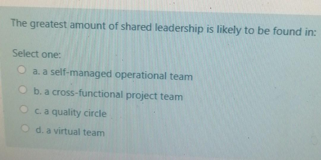 The greatest amount of shared leadership is