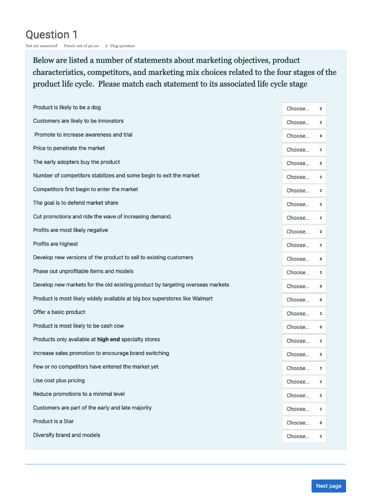 Question 1 Not yet answered Points out of 50.00 P