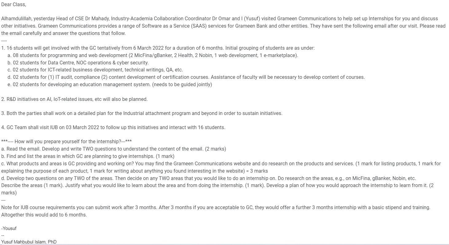 Dear Class, Alhamdulillah, yesterday Head of CSE