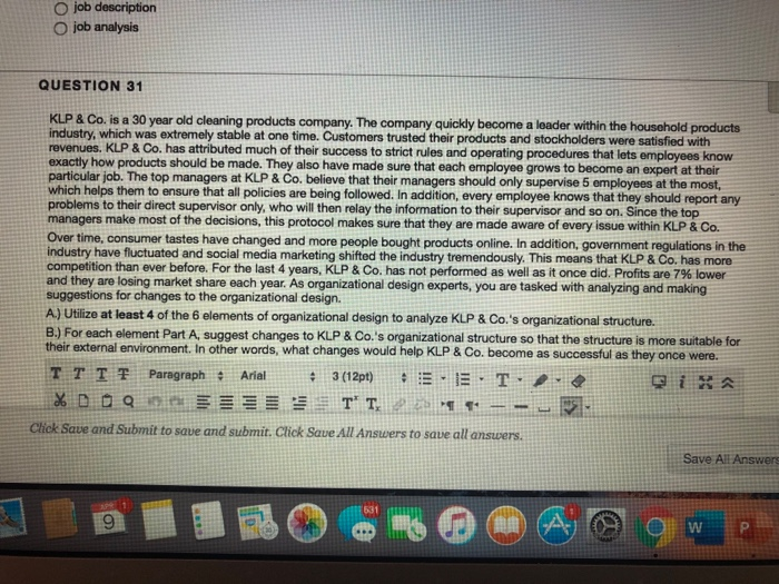 O job description job analysis QUESTION 31 KLP &