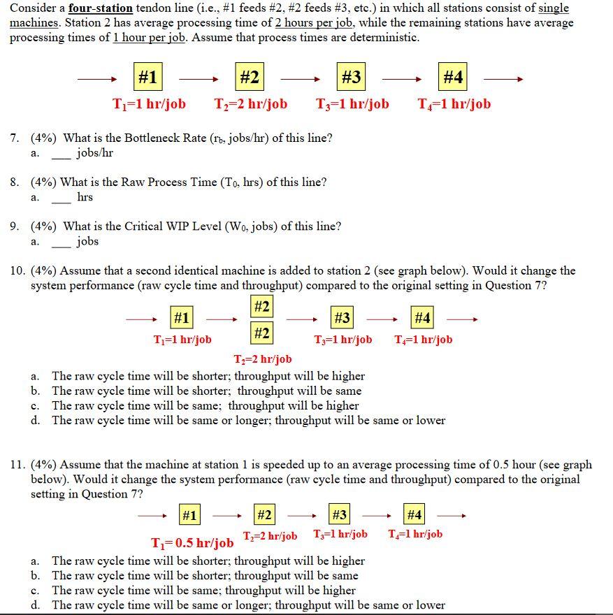 Consider a four-station tendon line (i.e., #1