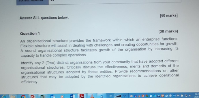 Answer ALL questions below. [60 marks) Question 1