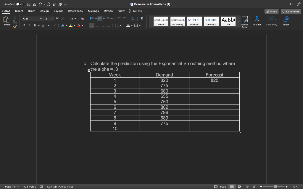 Calculate the prediction using the Exponential