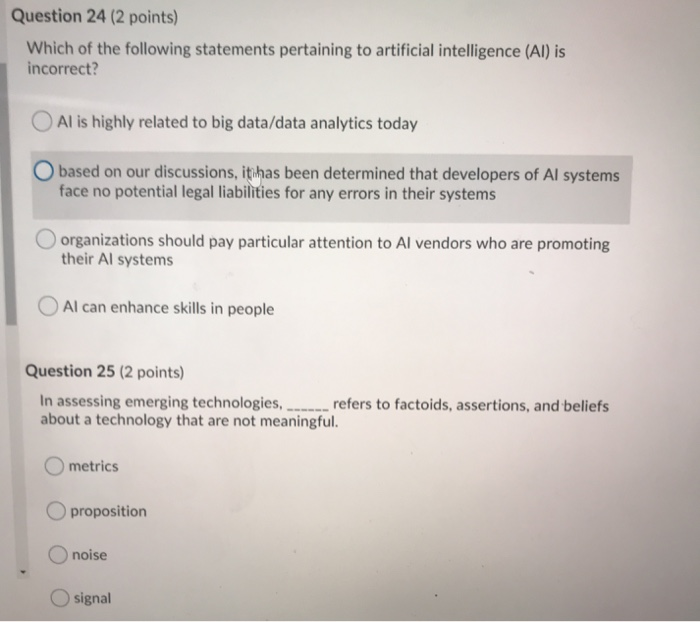 Question 22 (2 points) We discussed technological