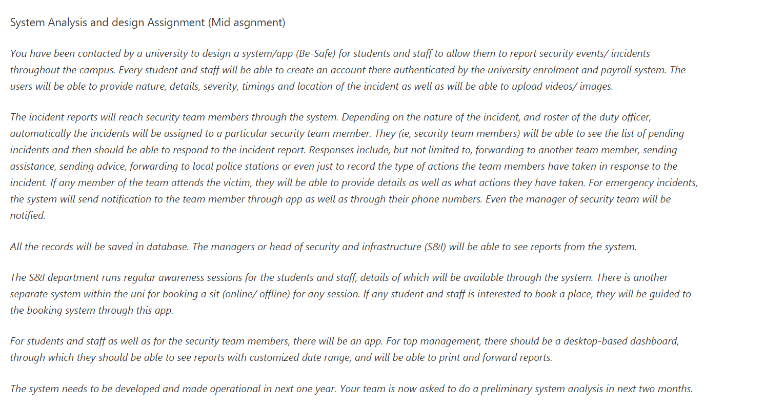 I need urgent help. System Analysis and design