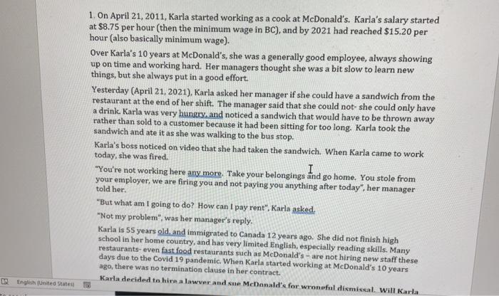 1. On April 21, 2011, Karla started working as a