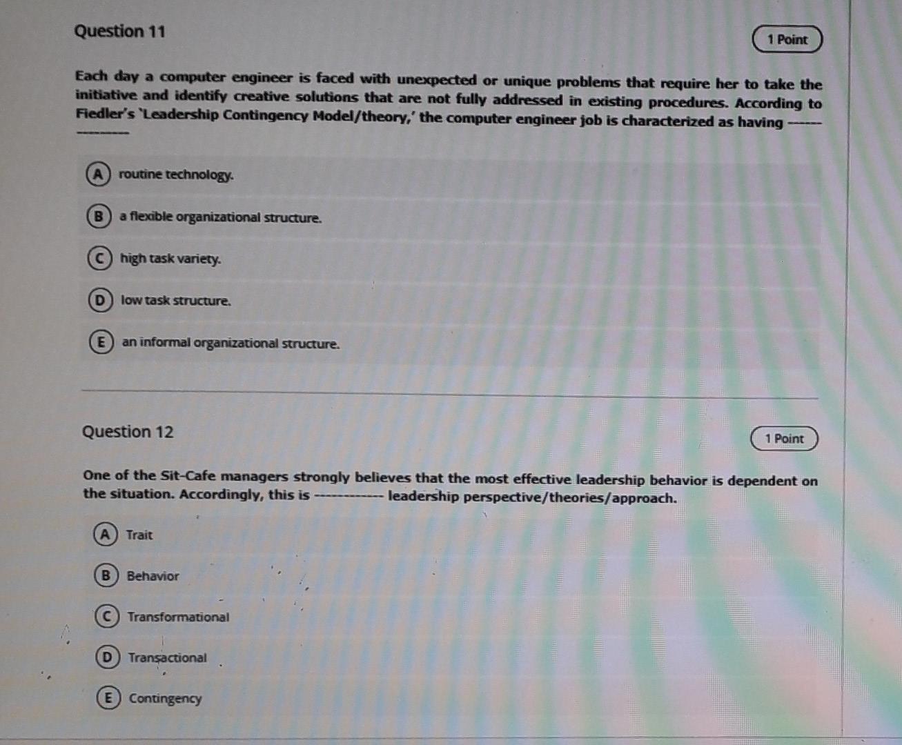 q11 and q12 Question 11 1 Point Each day a