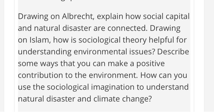 Drawing on Albrecht, explain how social capital