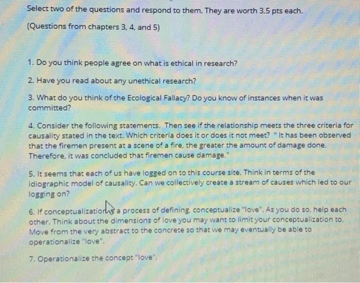 Select two of the questions and respond to them.