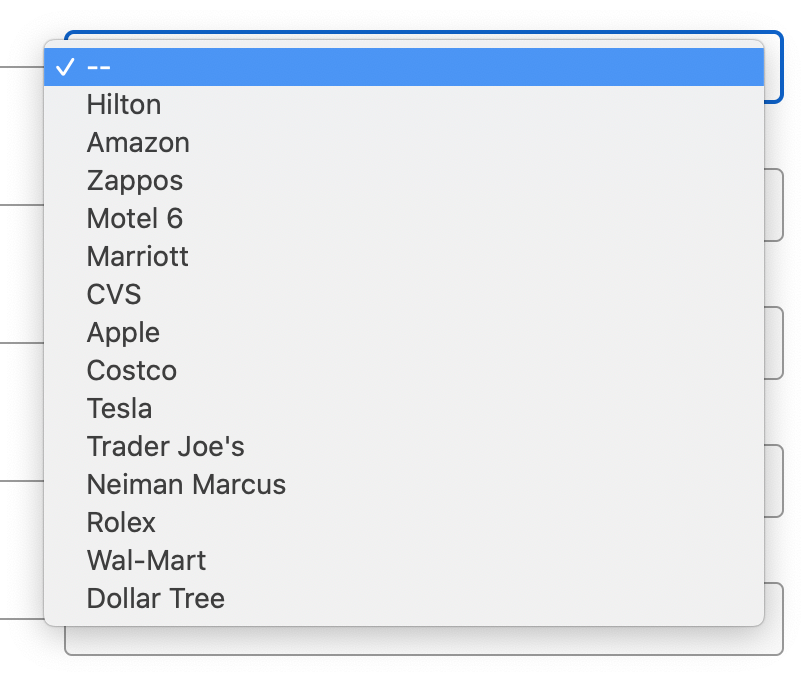 Identify what value the following companies are