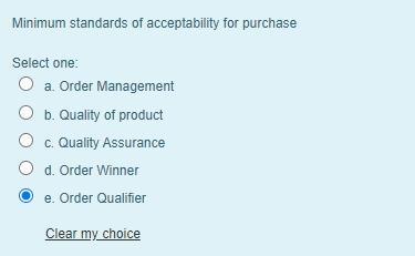 Minimum standards of acceptability for purchase