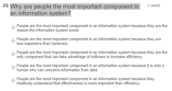 (1 point) 23) Why are people the most important