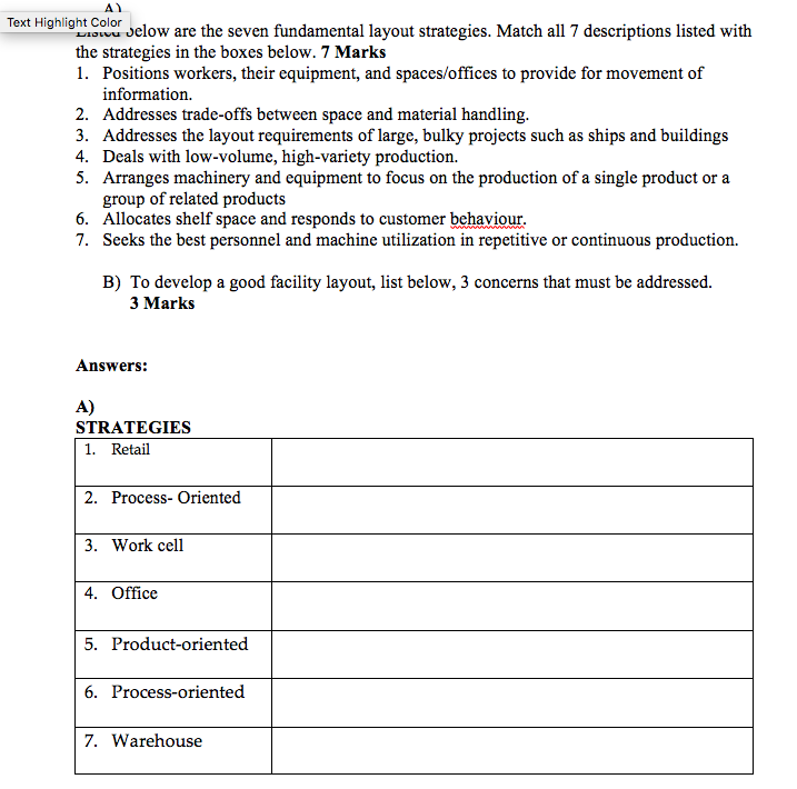 Answer A) and B) Text Highlight Color Listvu