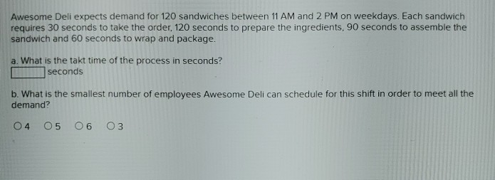 Awesome Deli expects demand for 120 sandwiches