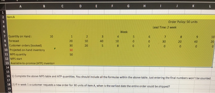 A B C D E G H L 10 1 item:A Order Policy: 50