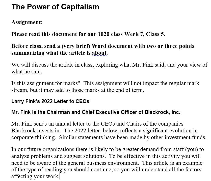 Assignment: Please read this document for our