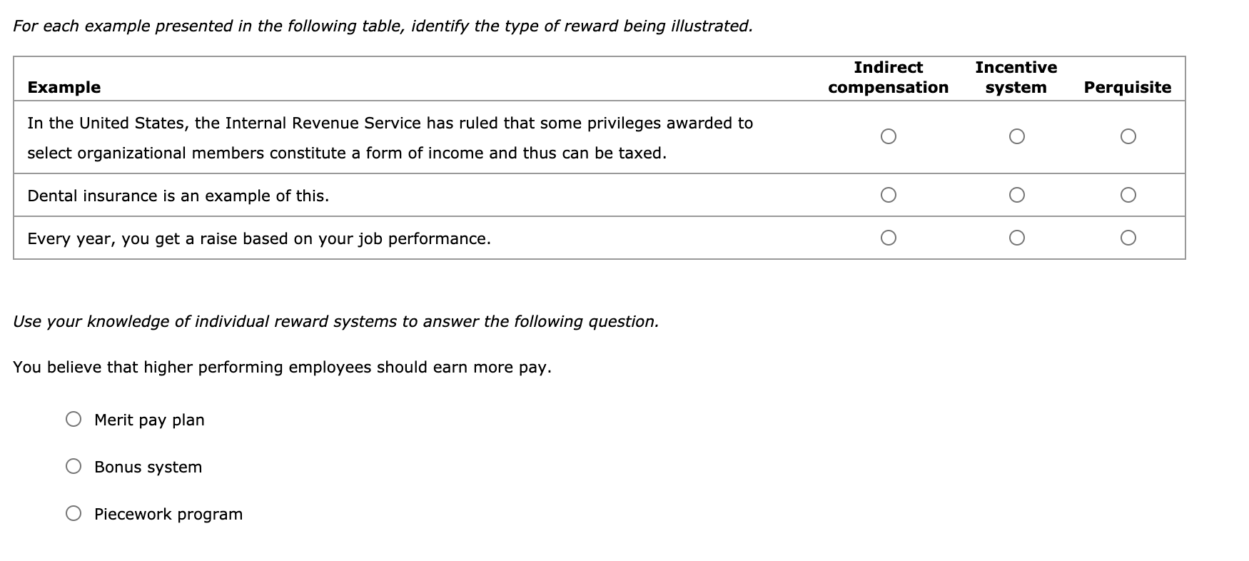 For each example presented in the following