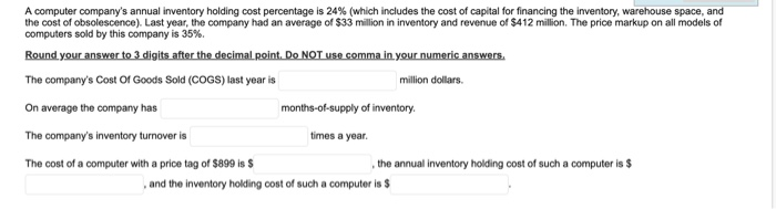 A computer company's annual inventory holding