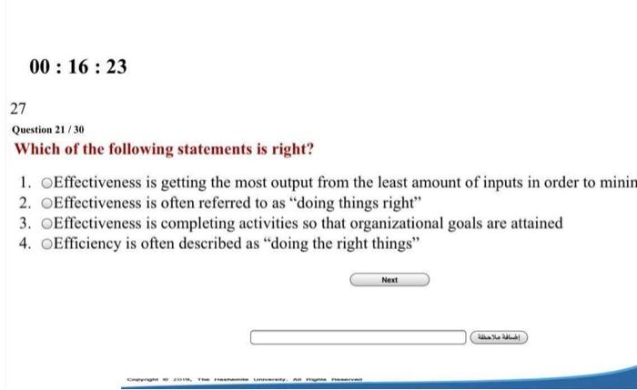 00:16:23 27 Question 21/30 Which of the following