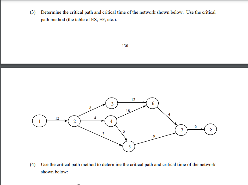 (3) Determine the critical path and critical time