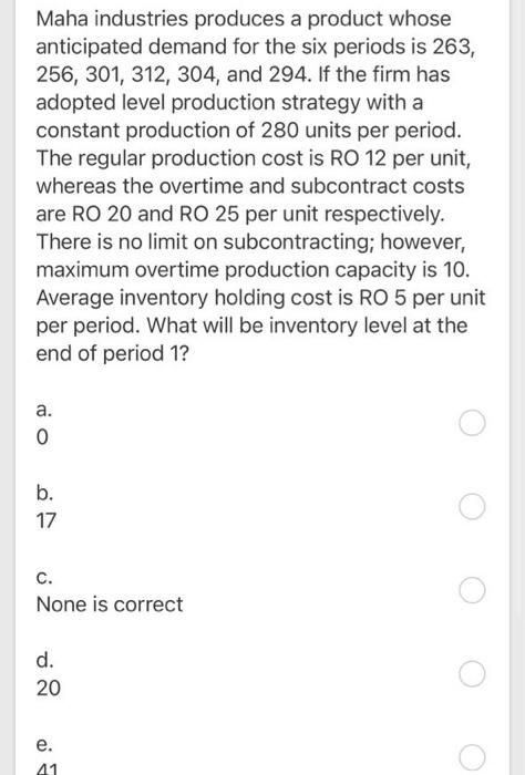 Maha industries produces a product whose