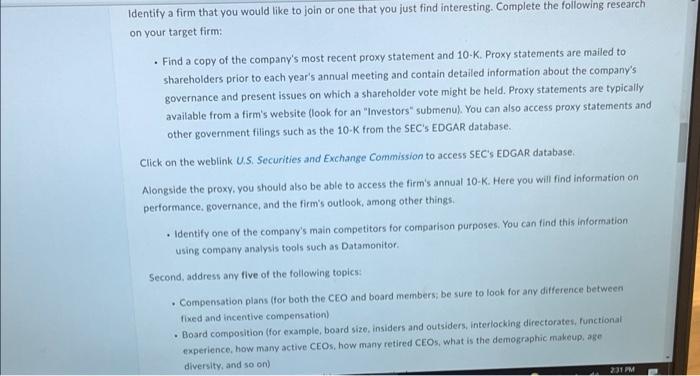 Identify a firm that you would like to join or