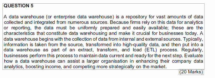 A data warehouse (or enterprise data warehouse)