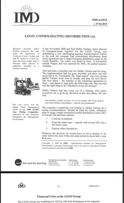 This question is based on a supply chain case