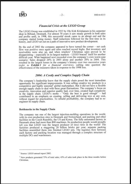 This question is based on a supply chain case