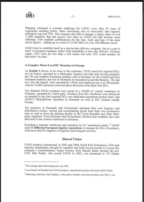 This question is based on a supply chain case