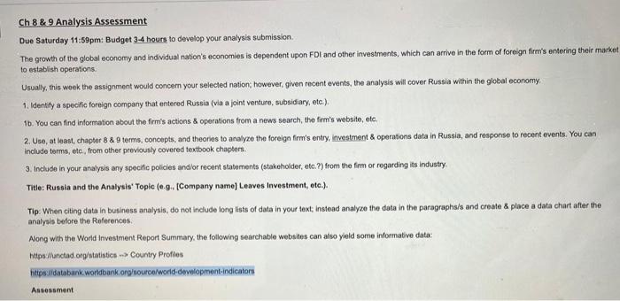 Ch. 8.9 Analysis Assessment Due Saturday 11:59pm: