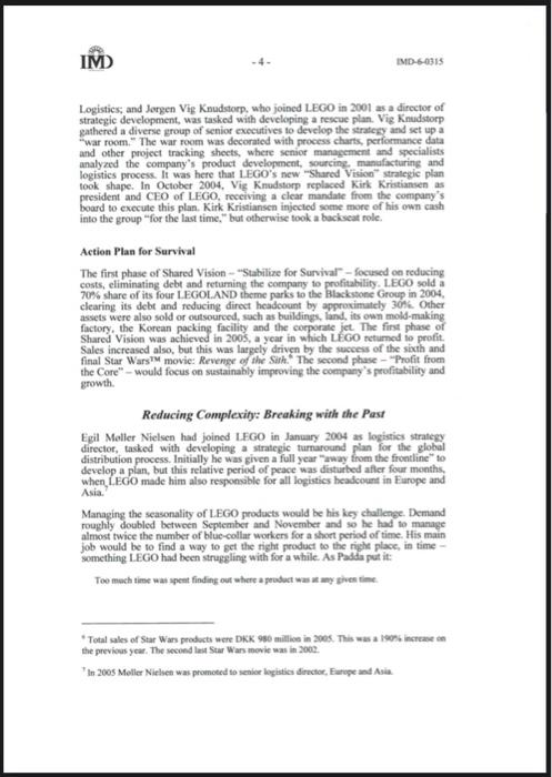 This question is based on a supply chain case