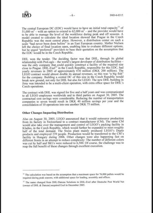 This question is based on a supply chain case