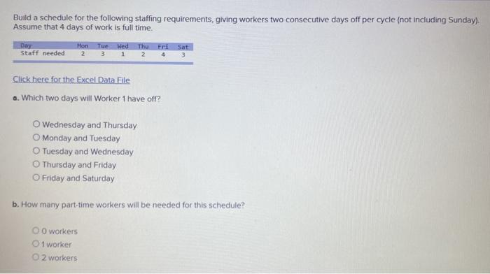 Build a schedule for the following staffing