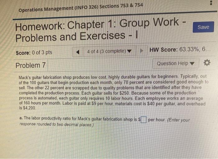 Operations Management (INFO 326) Sections 753 &