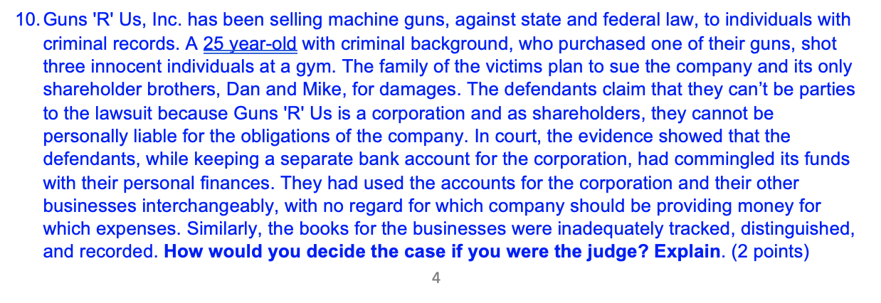 10. Guns 'R' Us, Inc. has been selling machine