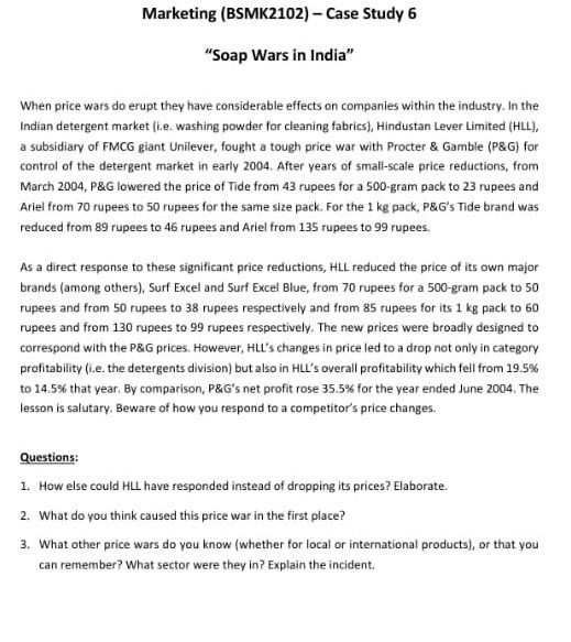 Marketing (BSMK2102) - Case Study 6 "Soap Wars in