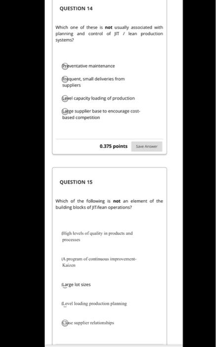 QUESTION 14 Which one of these is not usually