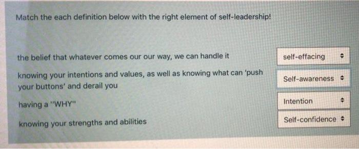 subject name : leadership Match the each