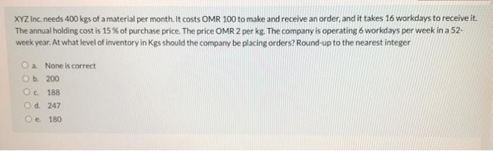 final answer no need for explanation. XYZ Inc