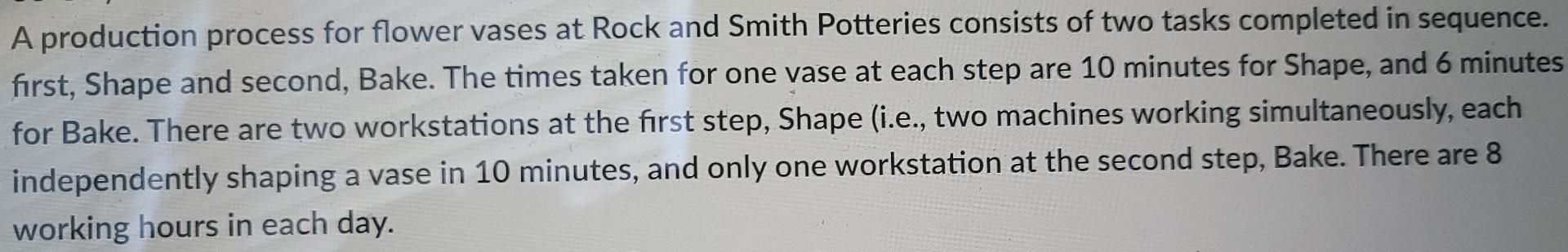 A production process for flower vases at Rock and