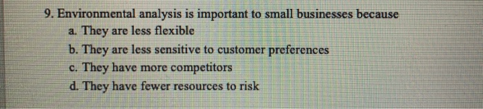 9. Environmental analysis is important to small
