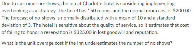 Due to customer no-shows, the Inn at Charlotte