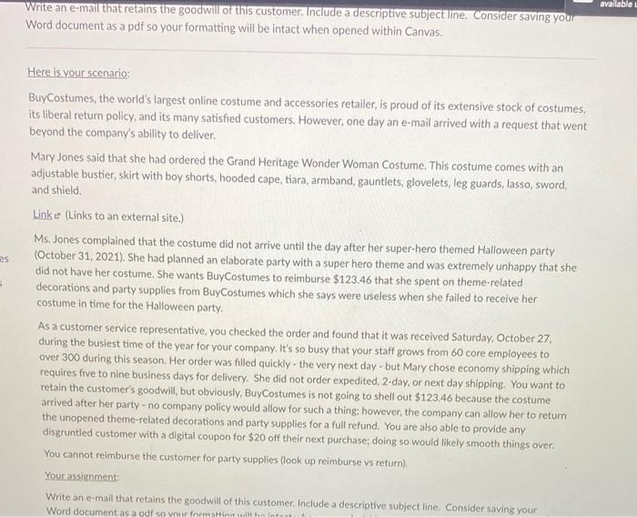 available Write an e-mail that retains the