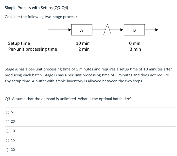 Simple Process with Setups (Q3-24) Consider the